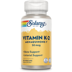 SLR426 | Solaray Vitamin K-2 Menaquinone-7 50 mcg, 30 VegCaps dietary supplement bottle front label