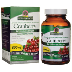 NAT022 | Nature's Answer Cranberry 800 mg supplement box and amber bottle, 90 vegetarian capsules