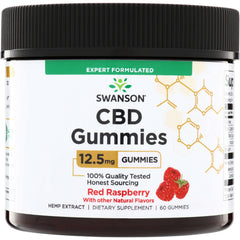 SW1909 | Swanson CBD Gummies 12.5 mg, Red Raspberry flavor, 60 gummies jar front