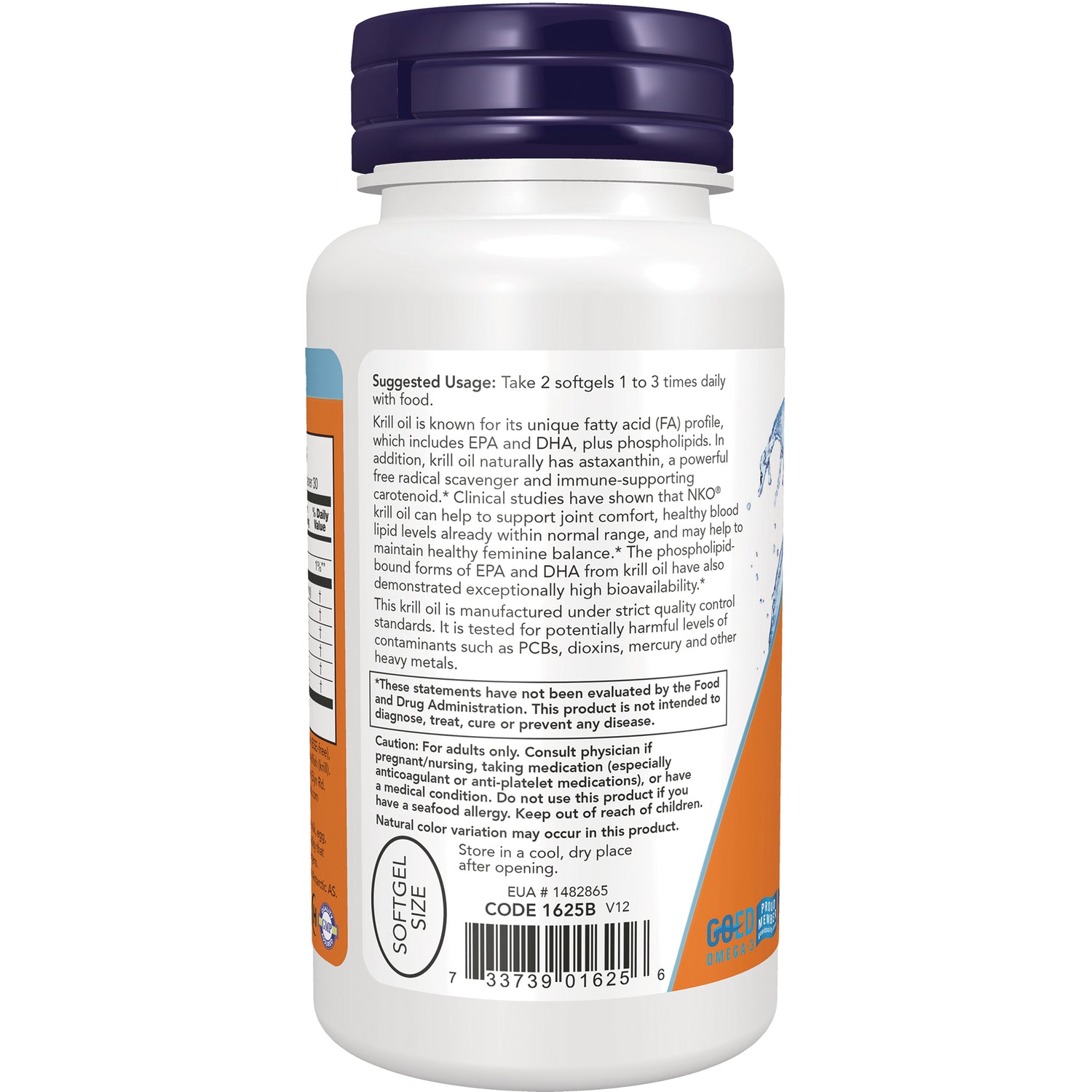 NWF216 | Back label of white supplement bottle showing suggested usage, warnings, and barcode