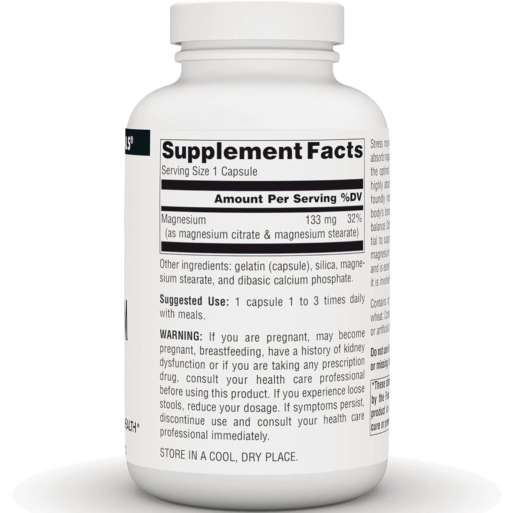 SN536 | Supplement bottle back label with Supplement Facts, magnesium 133 mg per capsule and directions - Thumbnail