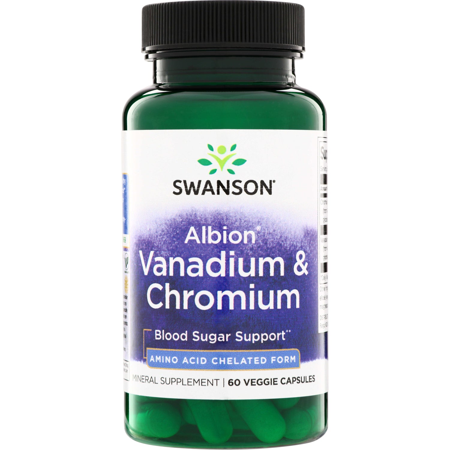 SWU801 | Swanson Albion Vanadium & Chromium, Blood Sugar Support, amino acid chelated form, 60 veggie capsules