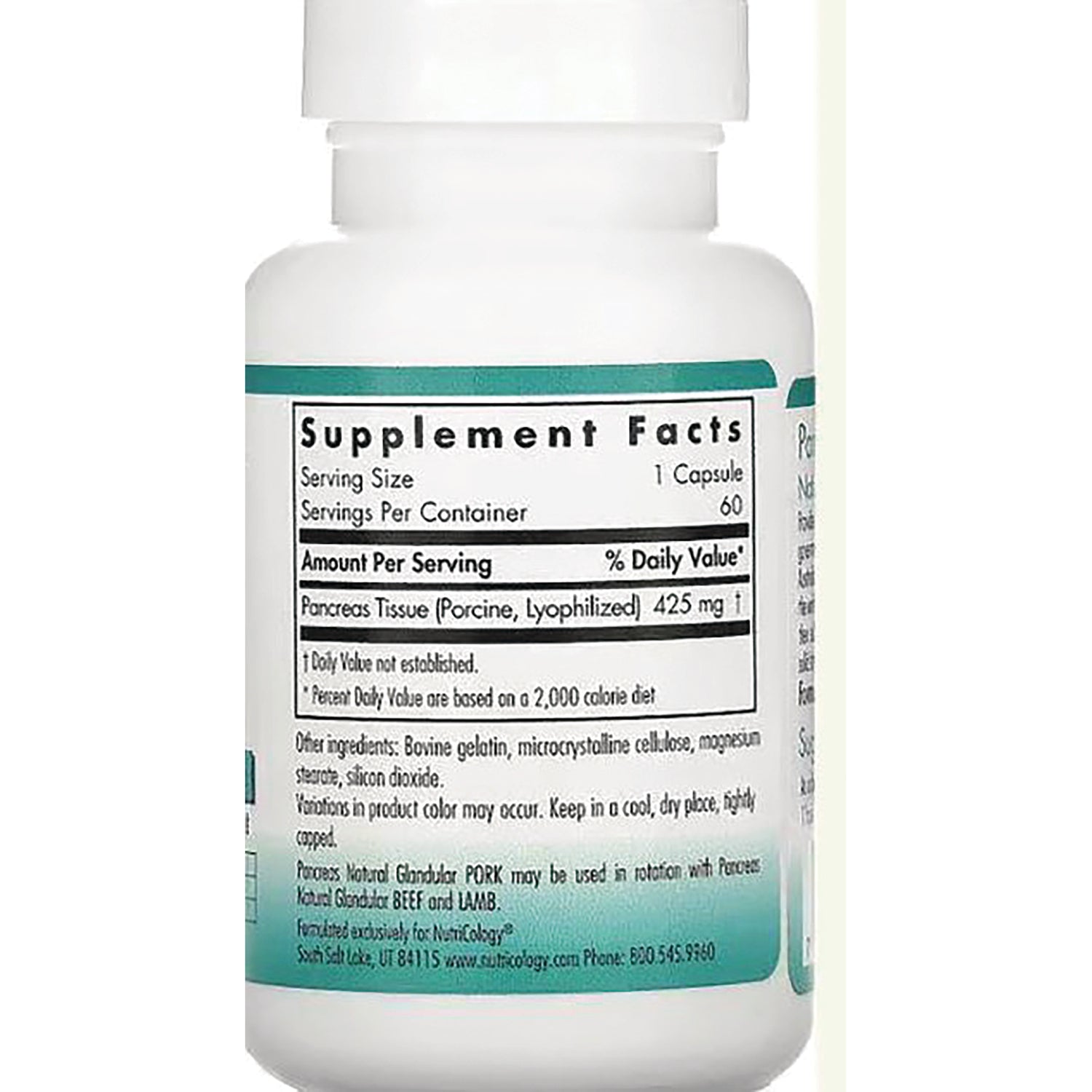 NCL008 | back of white supplement bottle showing Supplement Facts panel and ingredient text