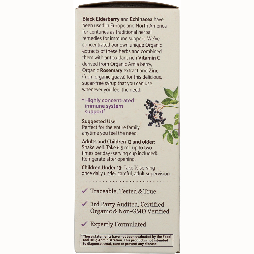 GLF260 | product side panel showing suggested use, benefits, certifications, and an elderberry illustration - Thumbnail