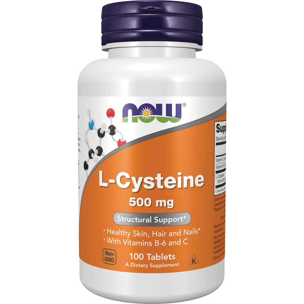 NWF324 | NOW L-Cysteine 500 mg supplement bottle, orange label, 100 tablets - Thumbnail