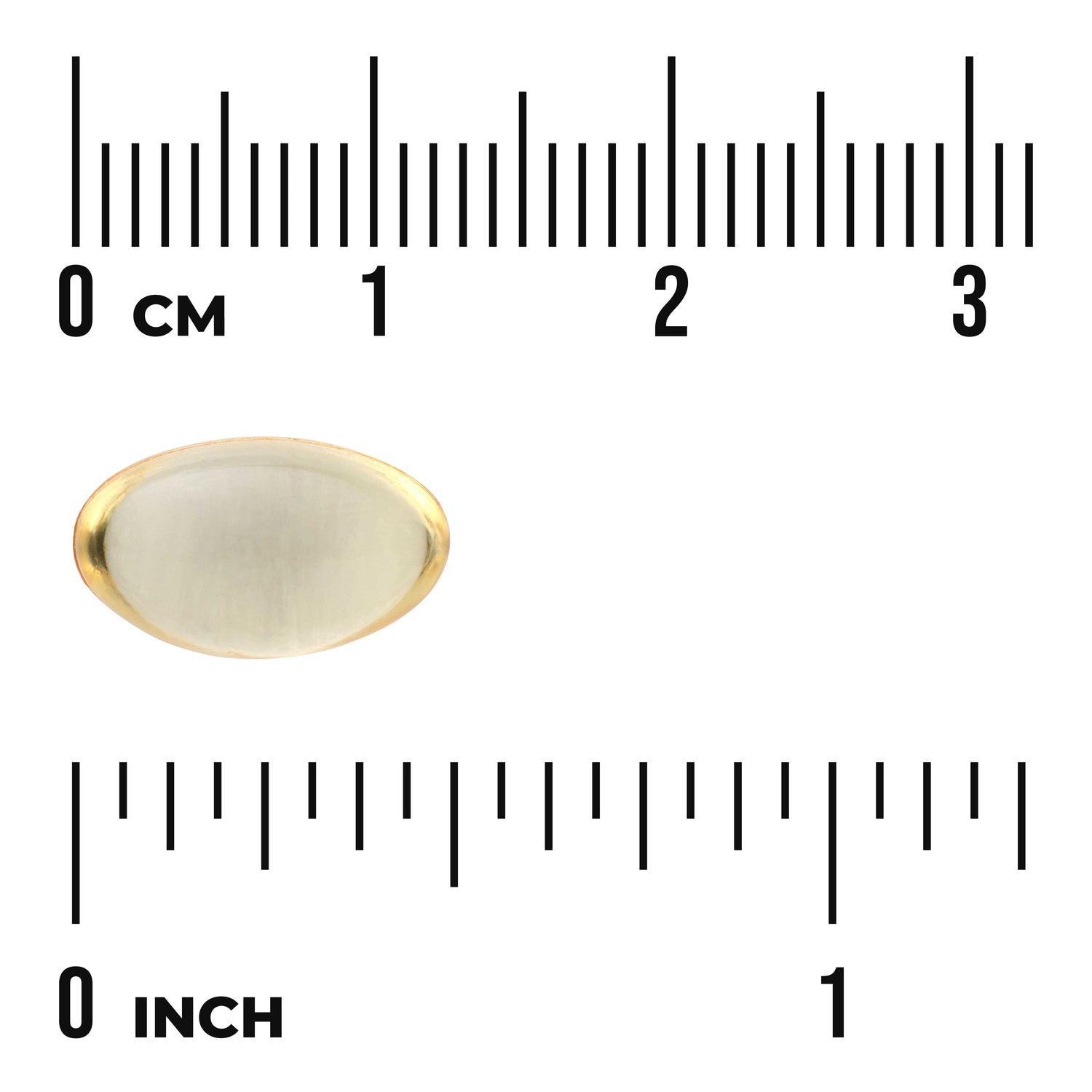 SW402 | Softgel capsule shown with size scale in cm and inches