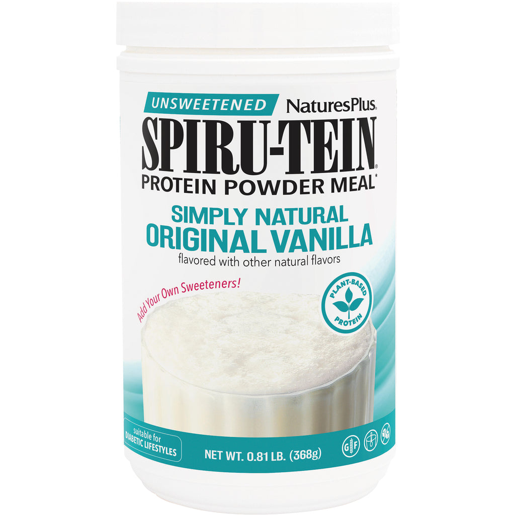 NTP095 | NaturesPlus SPIRU-TEIN unsweetened protein powder meal, Simply Natural Original Vanilla tub front view - Thumbnail