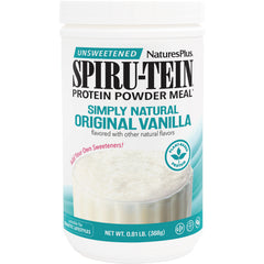 NTP095 | NaturesPlus SPIRU-TEIN unsweetened protein powder meal, Simply Natural Original Vanilla tub front view