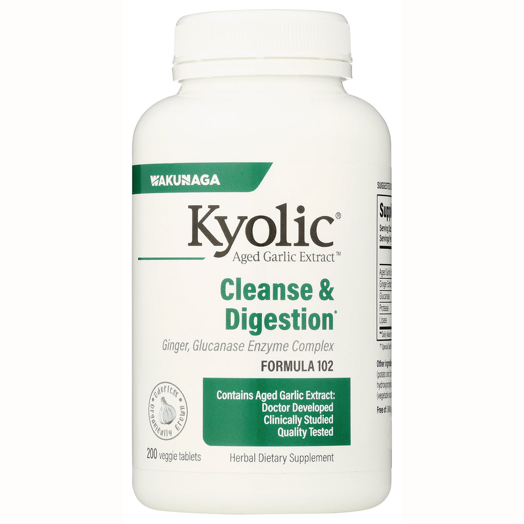 KY118 | Kyolic Cleanse & Digestion aged garlic extract herbal supplement bottle, front label reading 200 veggie tablets - Thumbnail