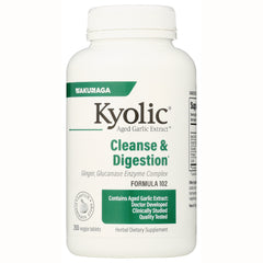 KY118 | Kyolic Cleanse & Digestion aged garlic extract herbal supplement bottle, front label reading 200 veggie tablets