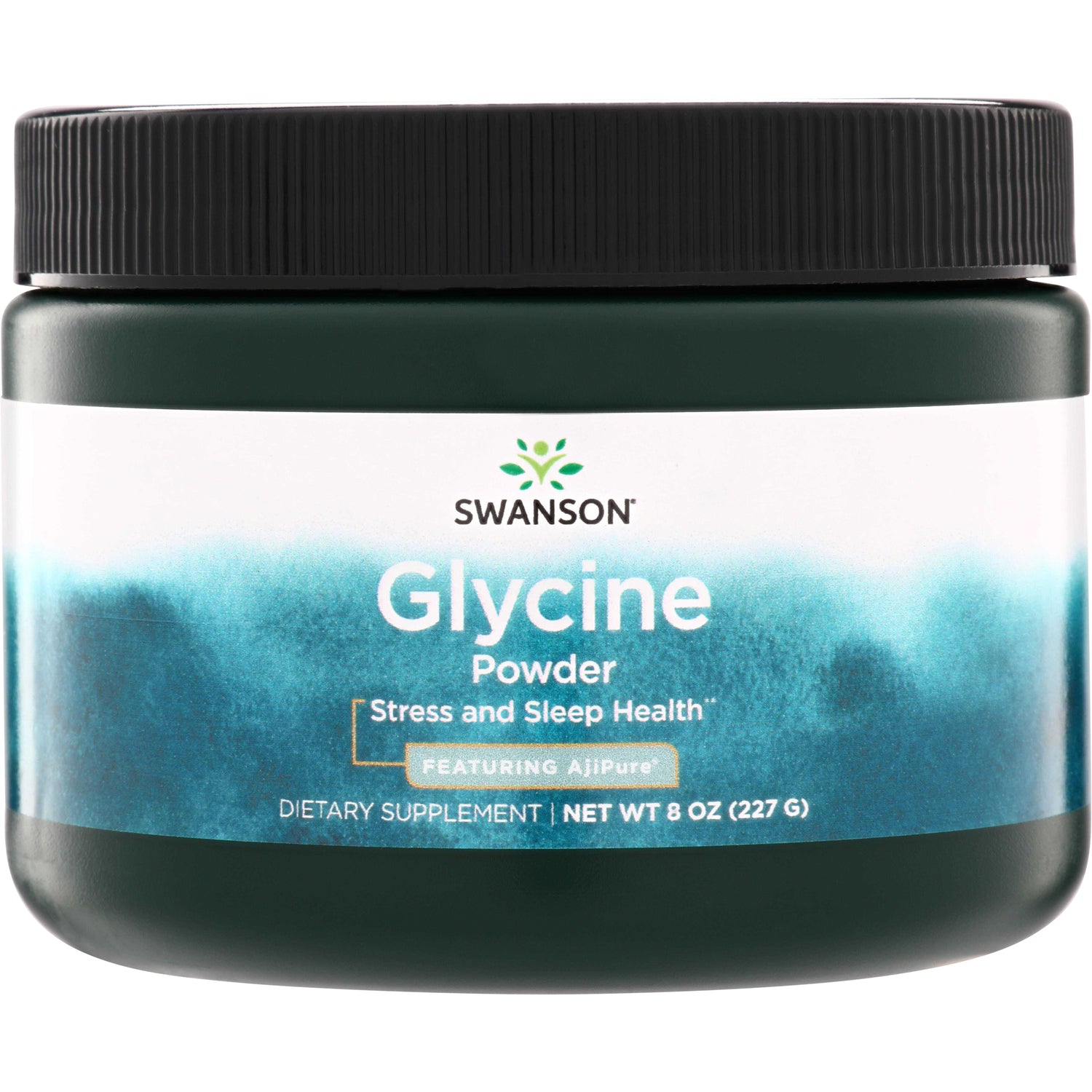 SWU515 | Swanson Glycine Powder jar front, Stress and Sleep Health, Featuring AjiPure, 8 oz
