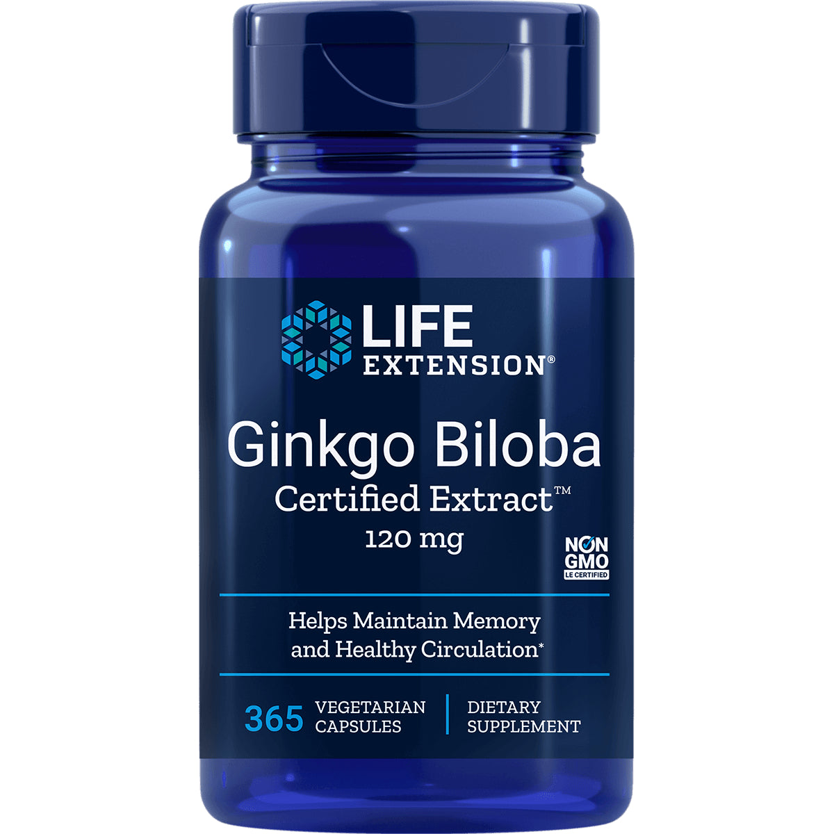 LE329 | Life Extension Ginkgo Biloba bottle, 120 mg, 365 vegetarian capsules dietary supplement