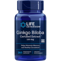 LE329 | Life Extension Ginkgo Biloba bottle, 120 mg, 365 vegetarian capsules dietary supplement