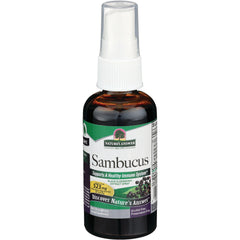 NAT128 | Amber spray bottle of Sambucus black elderberry extract spray from Nature's Answer with white spray top