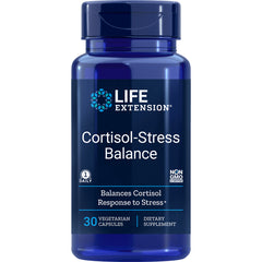 LE470 | Life Extension Cortisol-Stress Balance blue supplement bottle labeled 30 vegetarian capsules