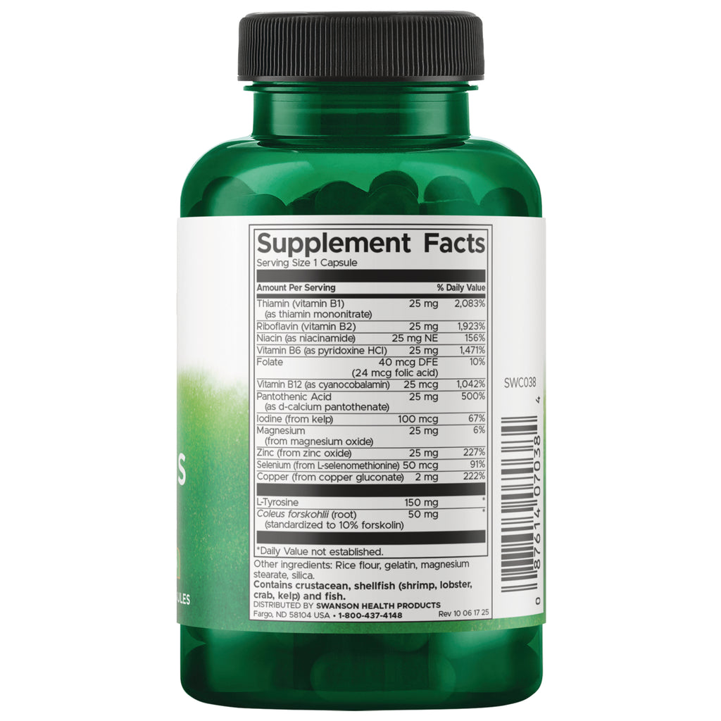 SWC038 | Back label with Supplement Facts panel and barcode on green supplement bottle - Thumbnail
