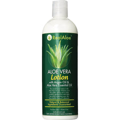 RA013 | RealAloe Aloe Vera lotion bottle with argan oil label, front view