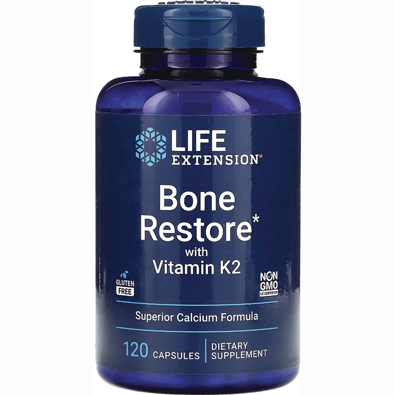 LE289 | Life Extension Bone Restore with Vitamin K2 dietary supplement bottle, 120 capsules