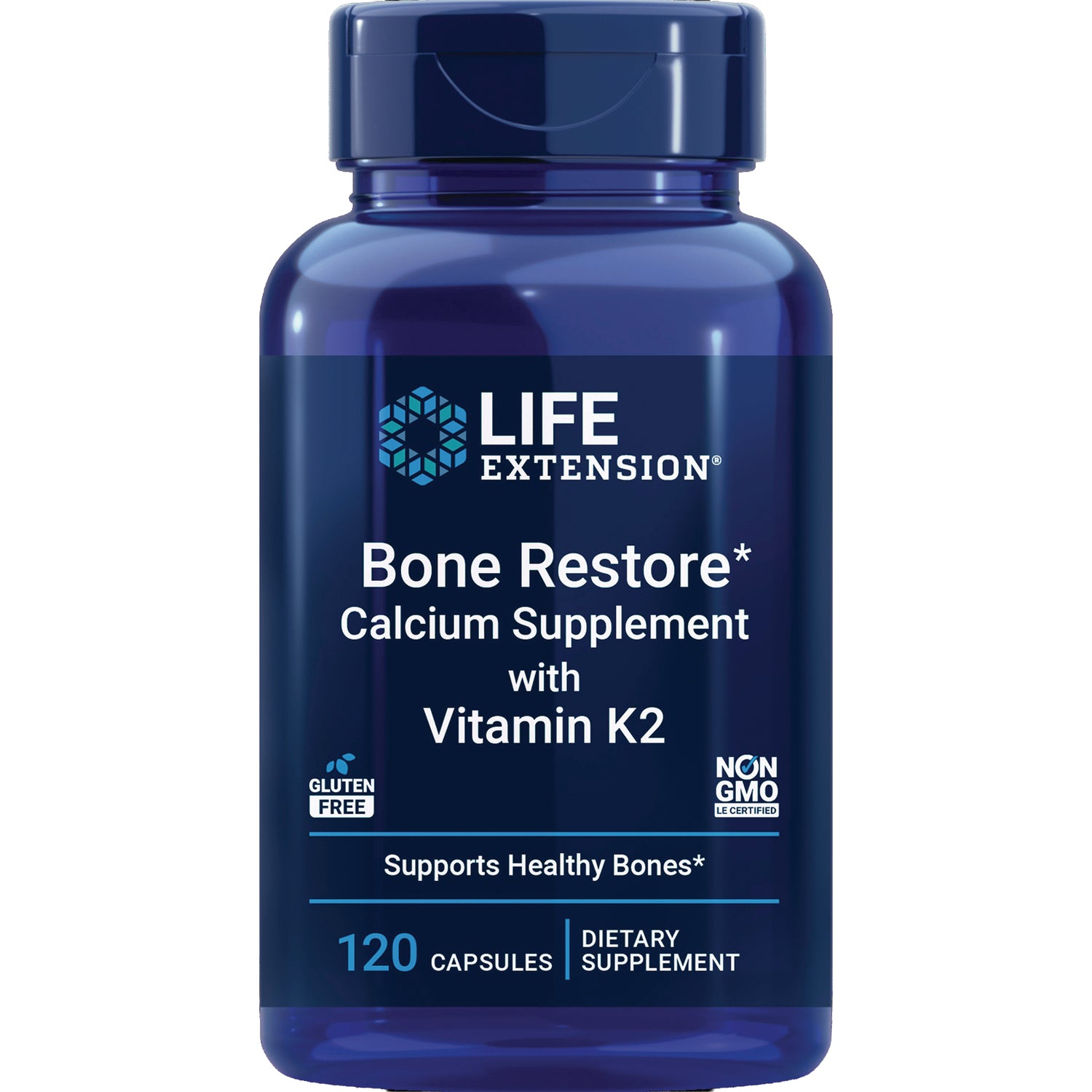 LE289 | Life Extension Bone Restore with Vitamin K2 dietary supplement bottle, 120 capsules