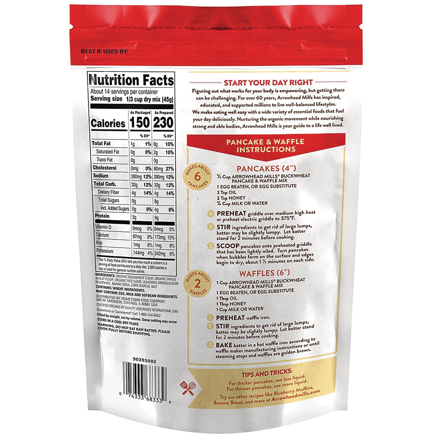 AHM078 | Back of package with Nutrition Facts and pancake & waffle instructions