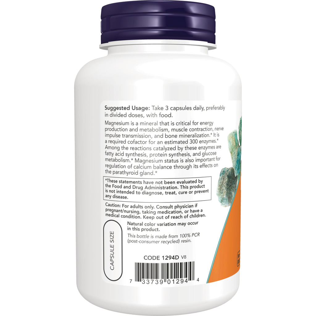 NWF1100 | back label of white supplement bottle showing suggested usage, caution, barcode and capsule size - Thumbnail