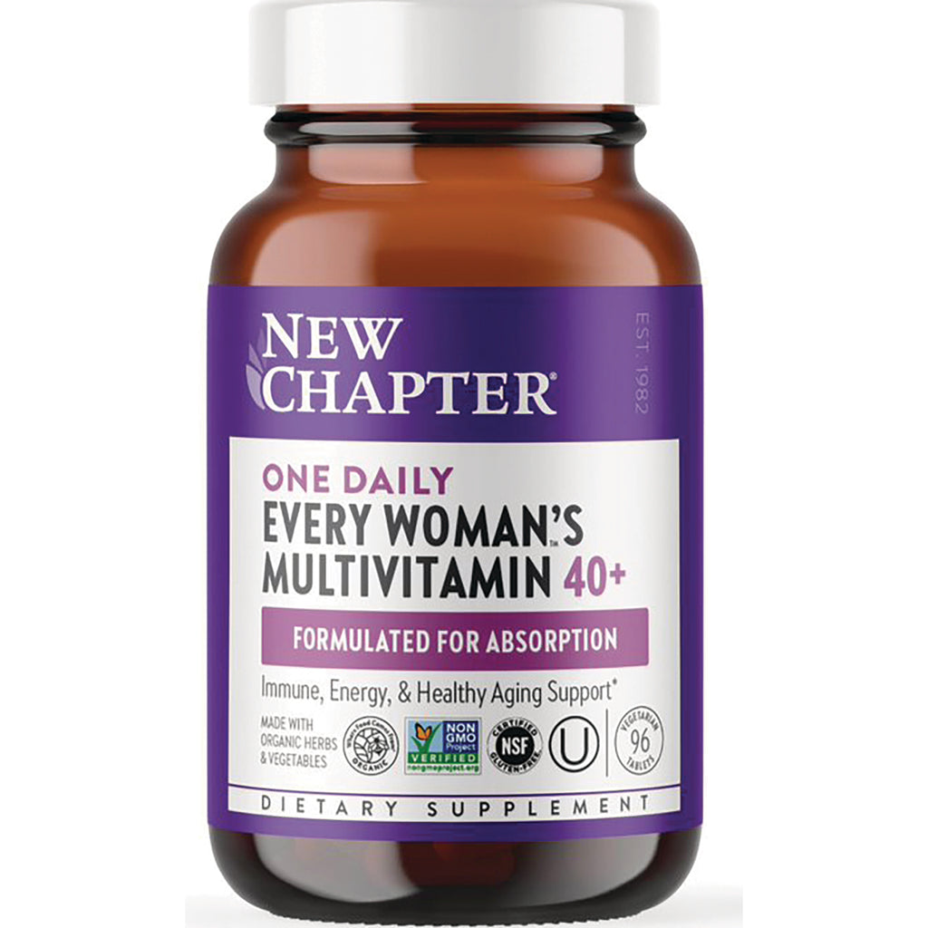 NWC242 | amber supplement bottle with purple NEW CHAPTER label reading One Daily Every Woman's Multivitamin 40+ formulated for absorption - Thumbnail