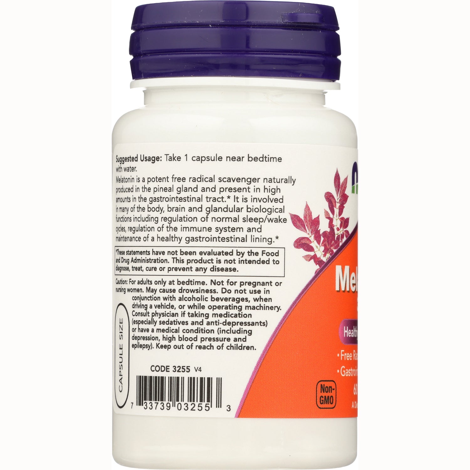 NWF069 | back label of white supplement bottle showing suggested usage, caution text and barcode