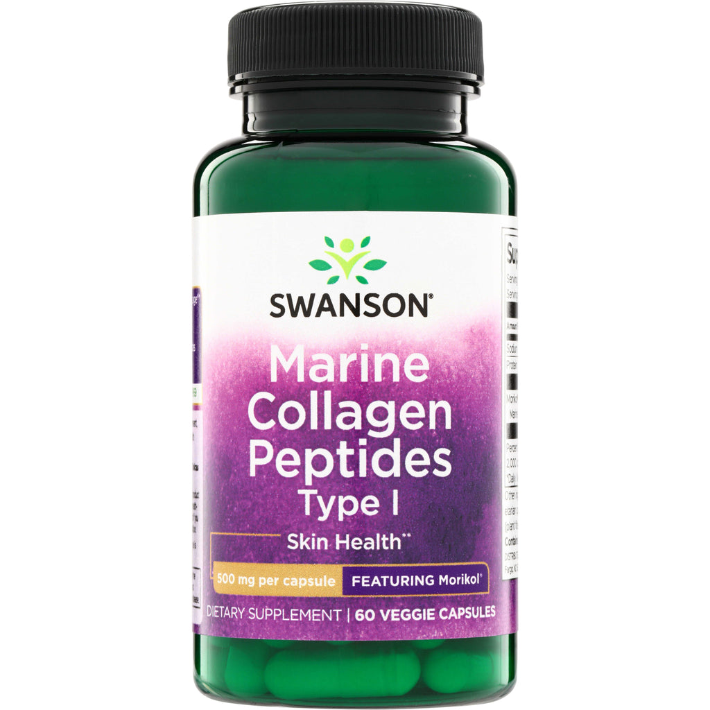 SW1810 | Swanson Marine Collagen Peptides Type I, Skin Health, 500 mg per capsule, 60 veggie capsules, featuring Morikol - Thumbnail