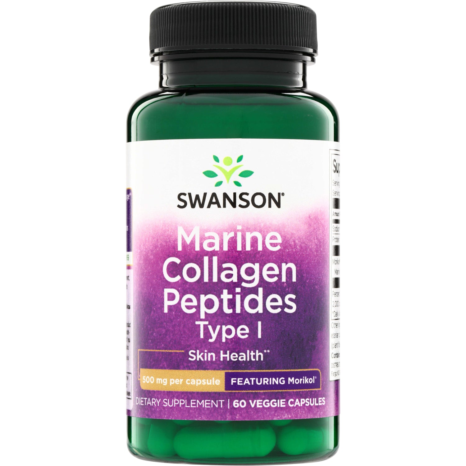 SW1810 | Swanson Marine Collagen Peptides Type I, Skin Health, 500 mg per capsule, 60 veggie capsules, featuring Morikol