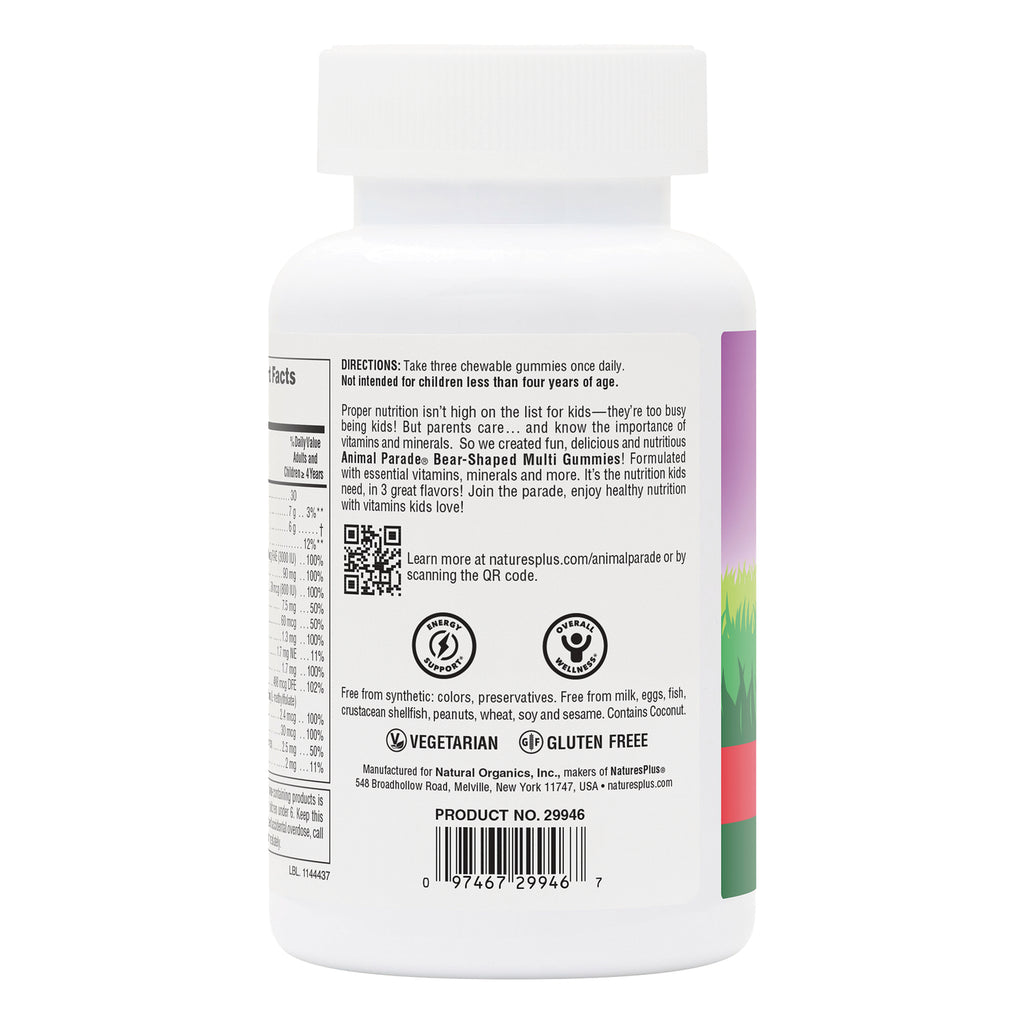 NTP349 | Back label of white supplement bottle showing directions, QR code, barcode, vegetarian and gluten free icons - Thumbnail