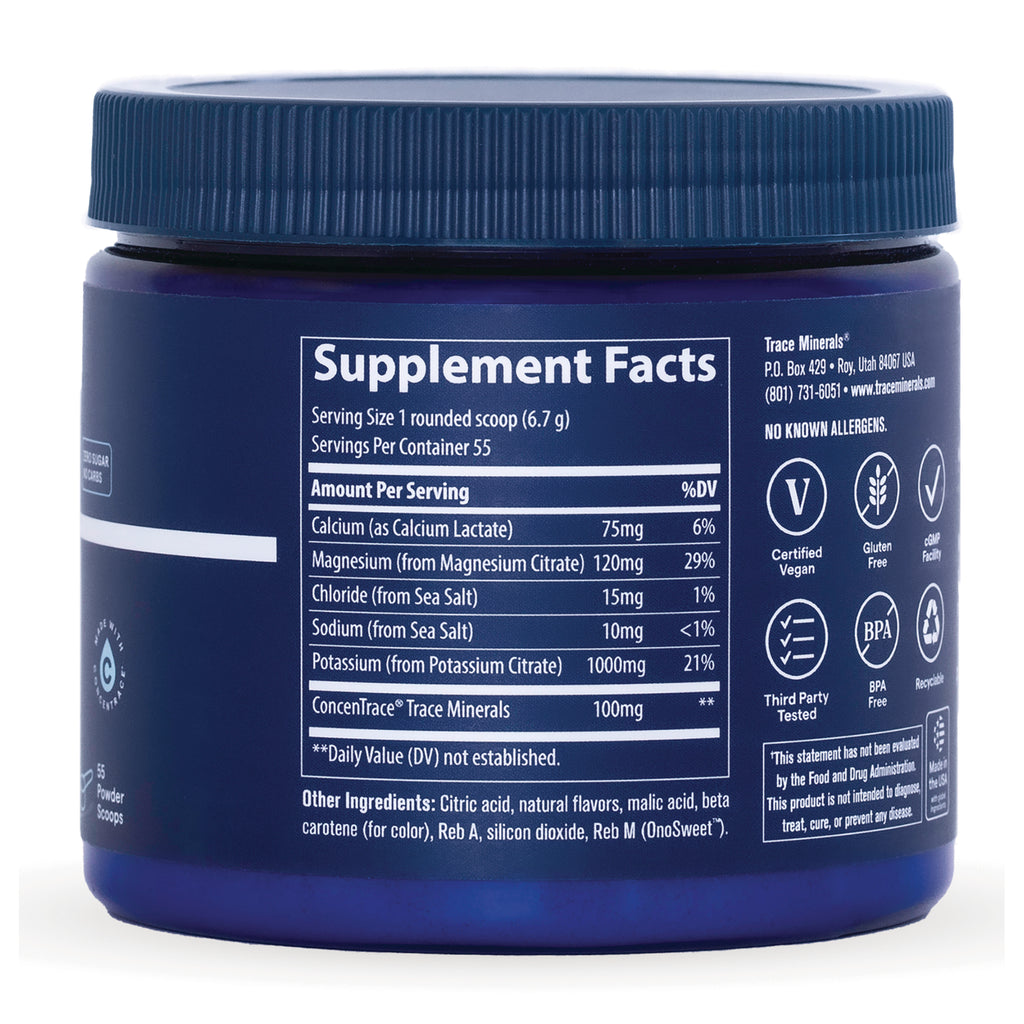 TM162 | Back label with Supplement Facts panel, serving size 1 rounded scoop (6.7 g), icons: Vegan, Gluten Free, BPA Free - Thumbnail