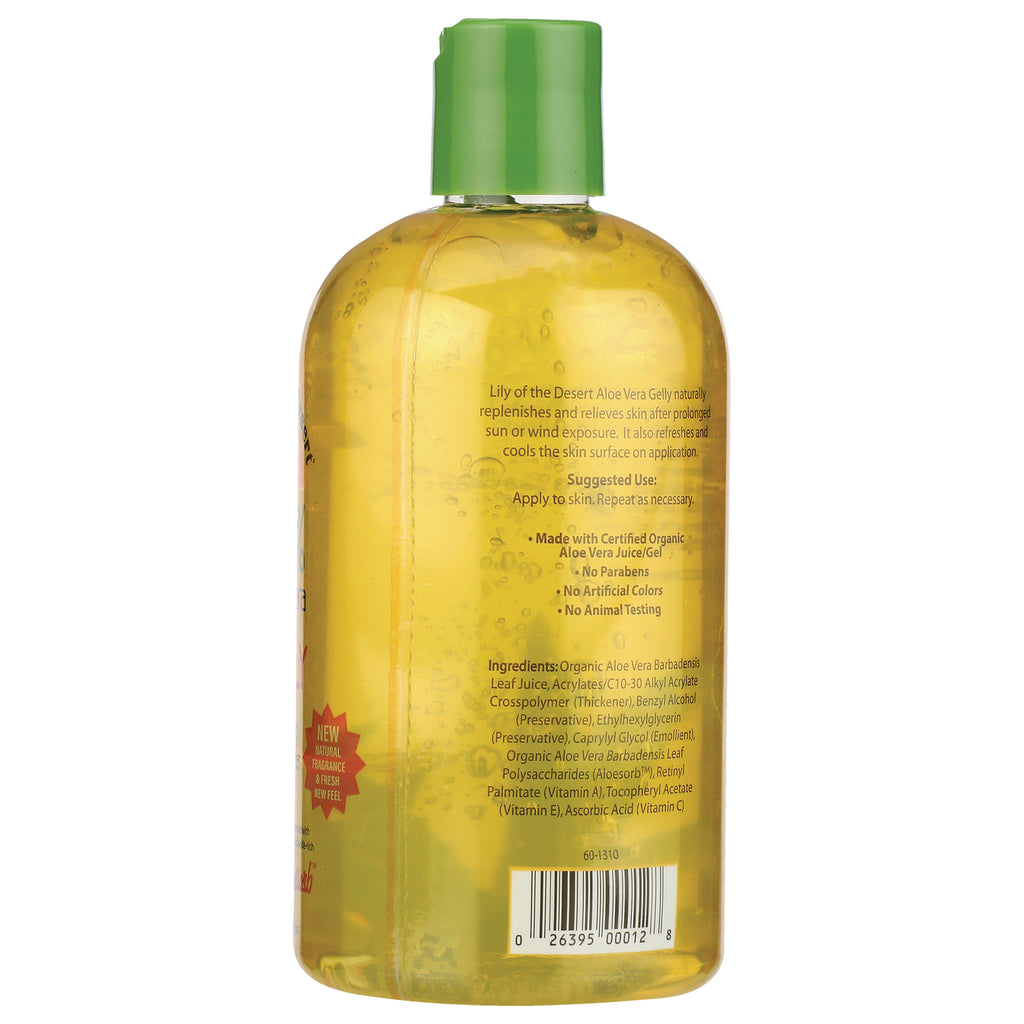 LIL030 | Back of clear yellow aloe vera gel bottle showing ingredients, suggested use, and barcode - Thumbnail
