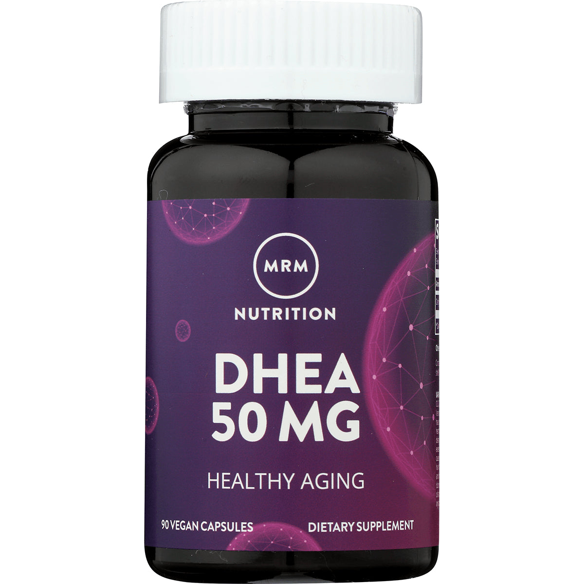 MRM029 | MRM Nutrition DHEA 50 MG supplement bottle front label reading Healthy Aging, 90 vegan capsules