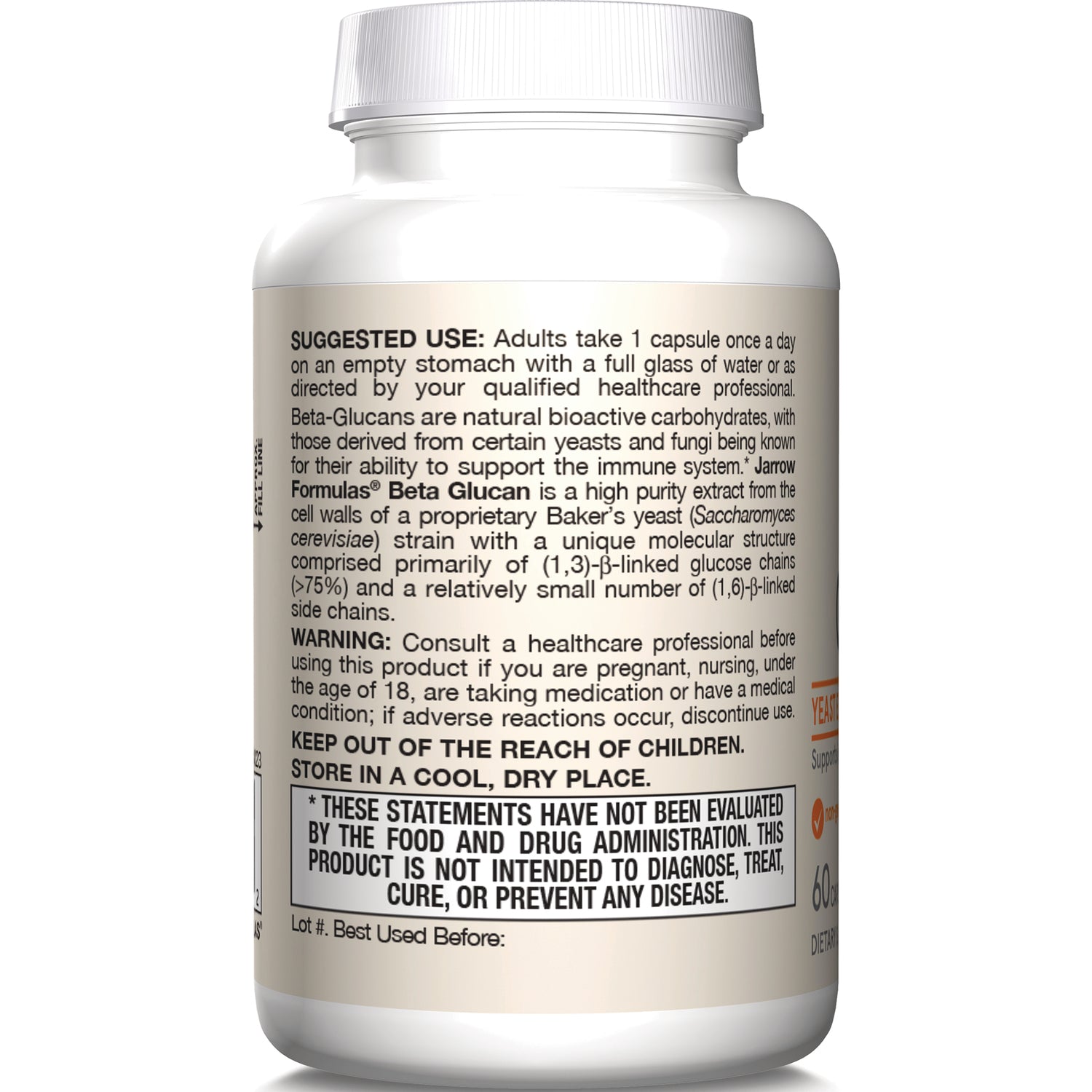JR277 | back label of white supplement bottle showing suggested use, warning, and FDA disclaimer text