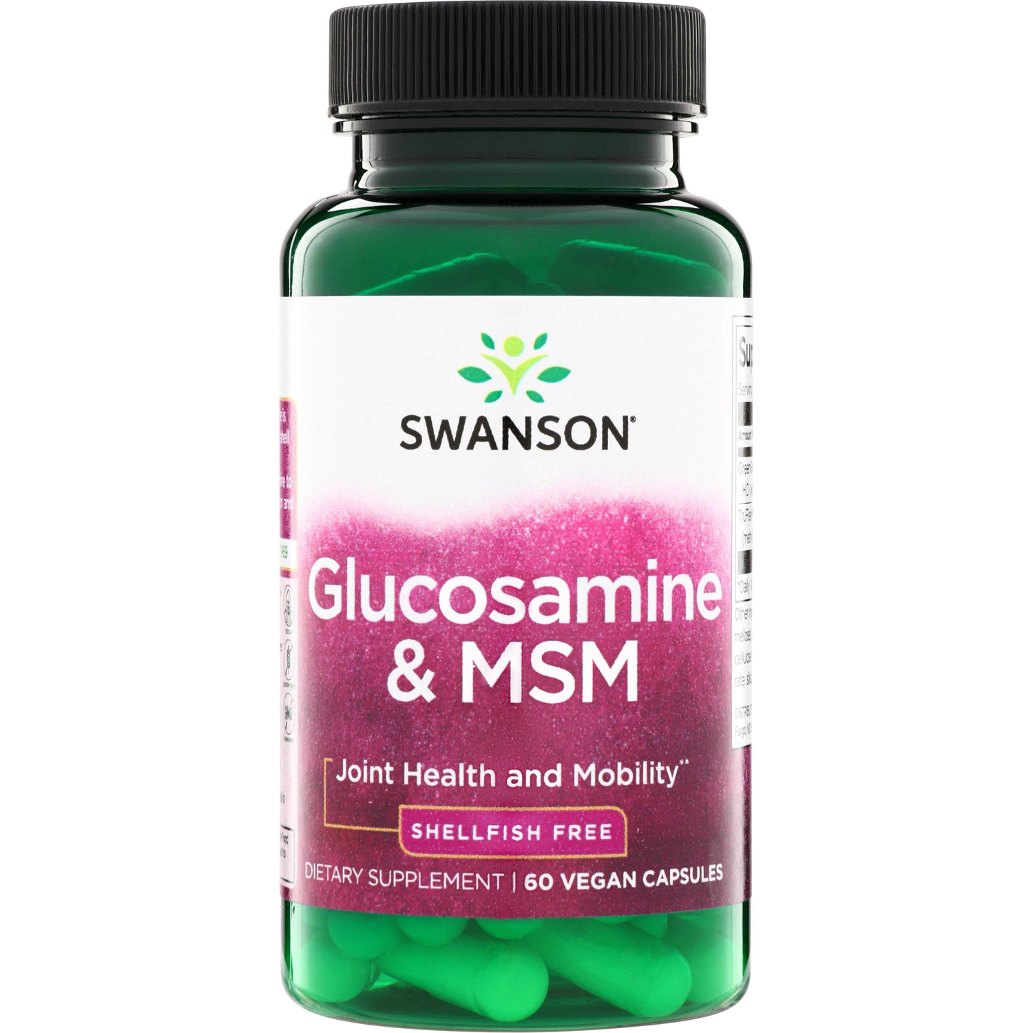 SWU798 | Swanson Glucosamine & MSM supplement, shellfish free, Joint Health and Mobility, 60 vegan capsules