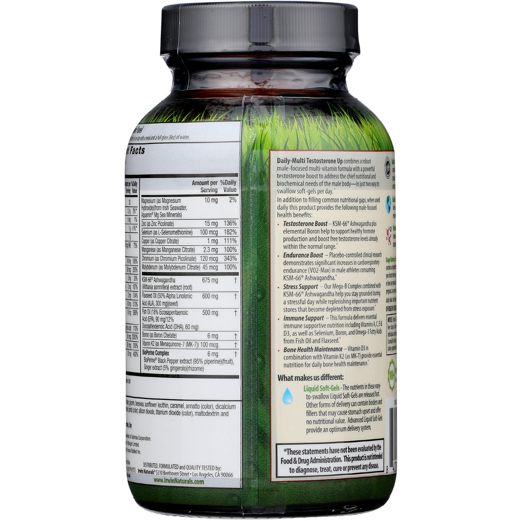 IR233 | back of supplement bottle showing supplement facts table and Daily-Multi Testosterone product information label - Thumbnail