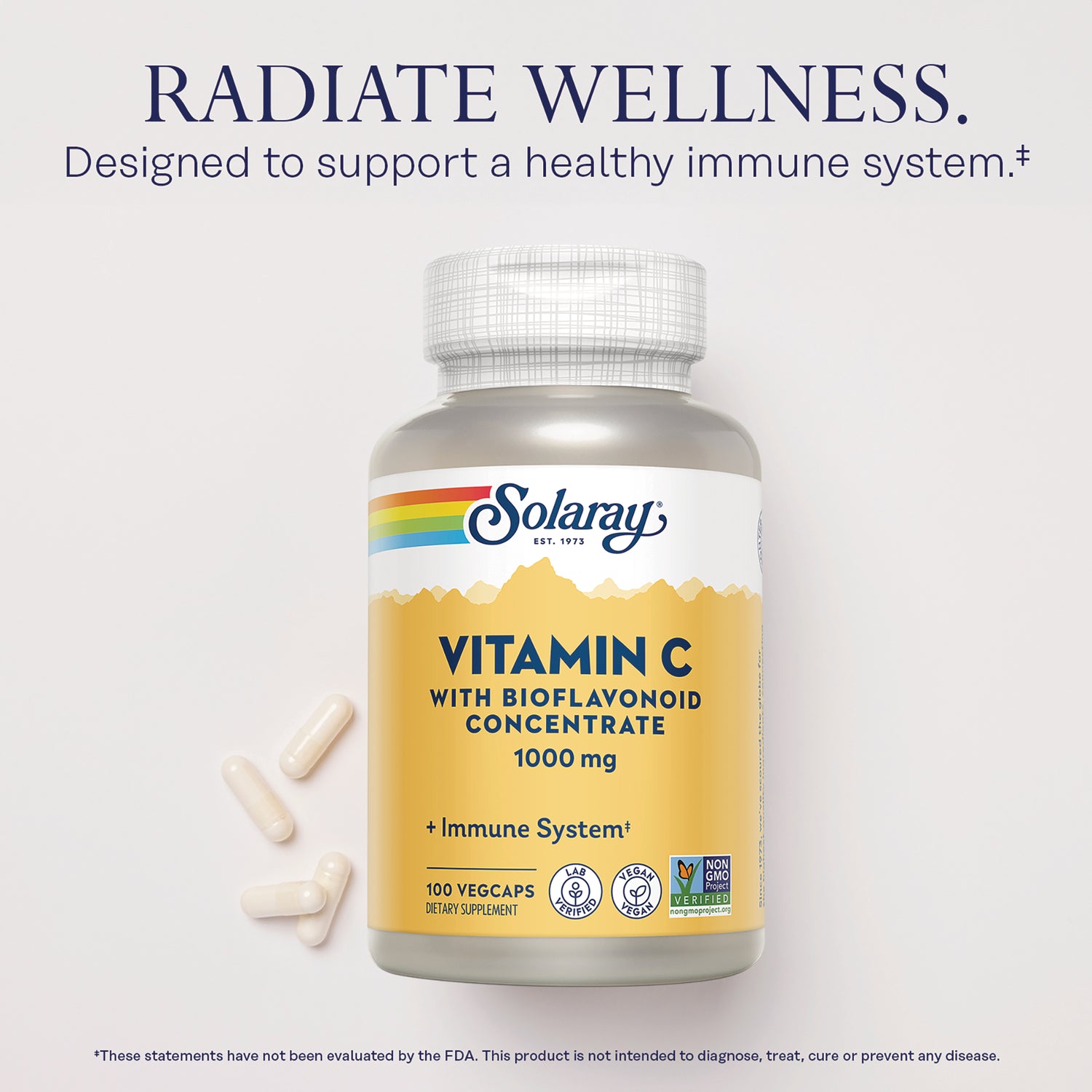 SLR420 | Solaray Vitamin C 1000 mg bottle with three white vegcaps