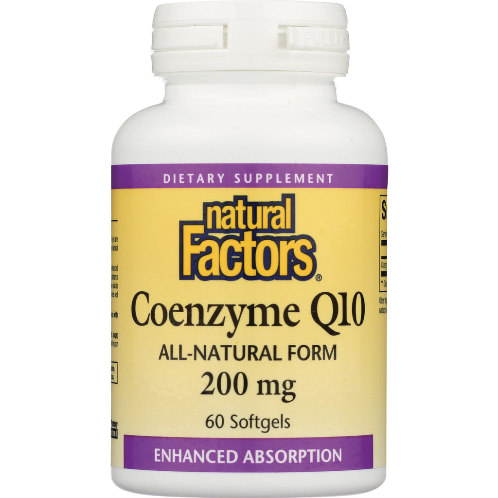 NFC062 | Natural Factors Coenzyme Q10 200 mg bottle, 60 softgels front label - Thumbnail