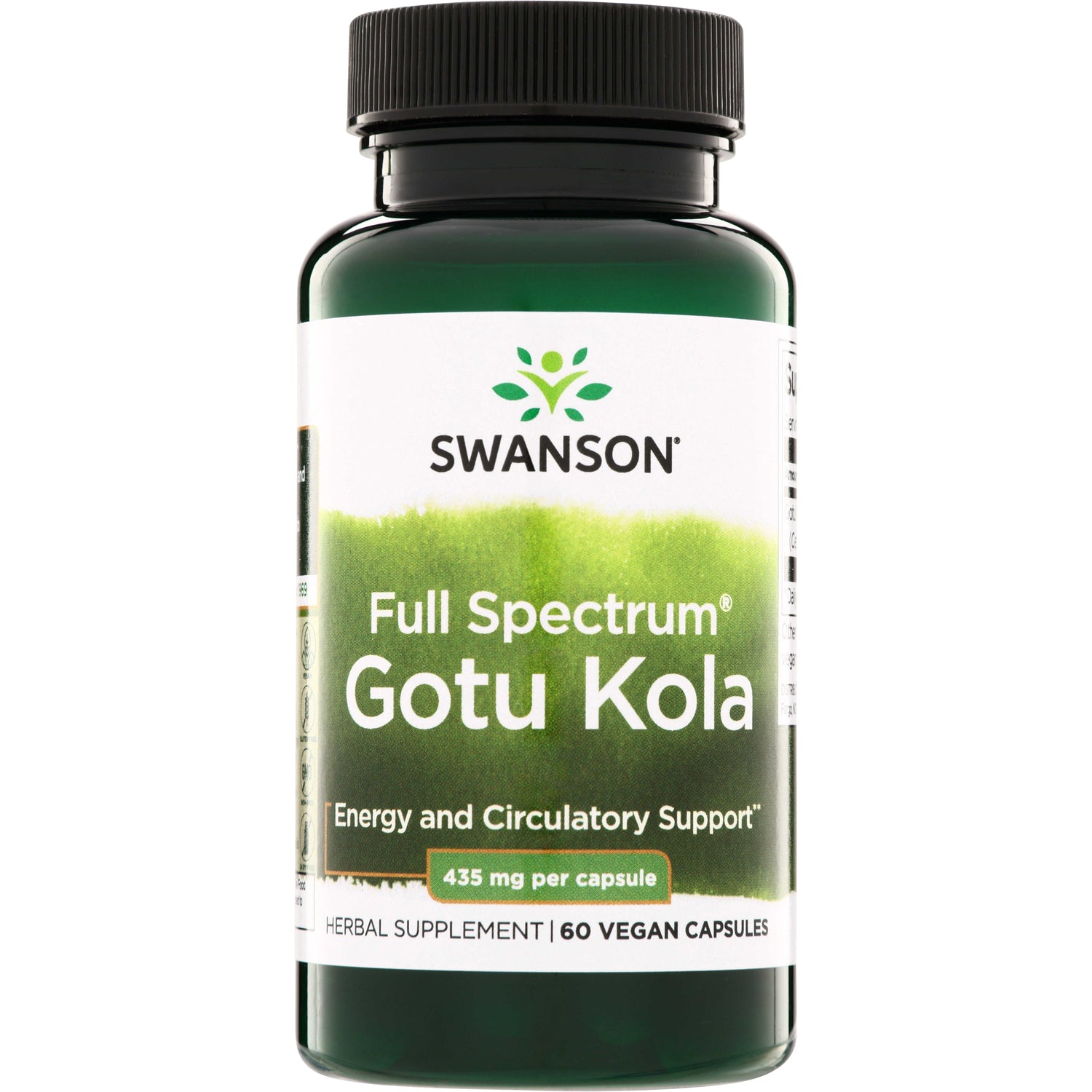 SW1332 | Swanson Full Spectrum Gotu Kola supplement bottle, 435 mg per capsule, 60 vegan capsules