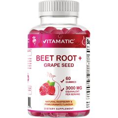 VAM011 | Vitamatic Beet Root + Grape Seed gummies bottle, 60 gummies, 3000 mg equivalent per serving
