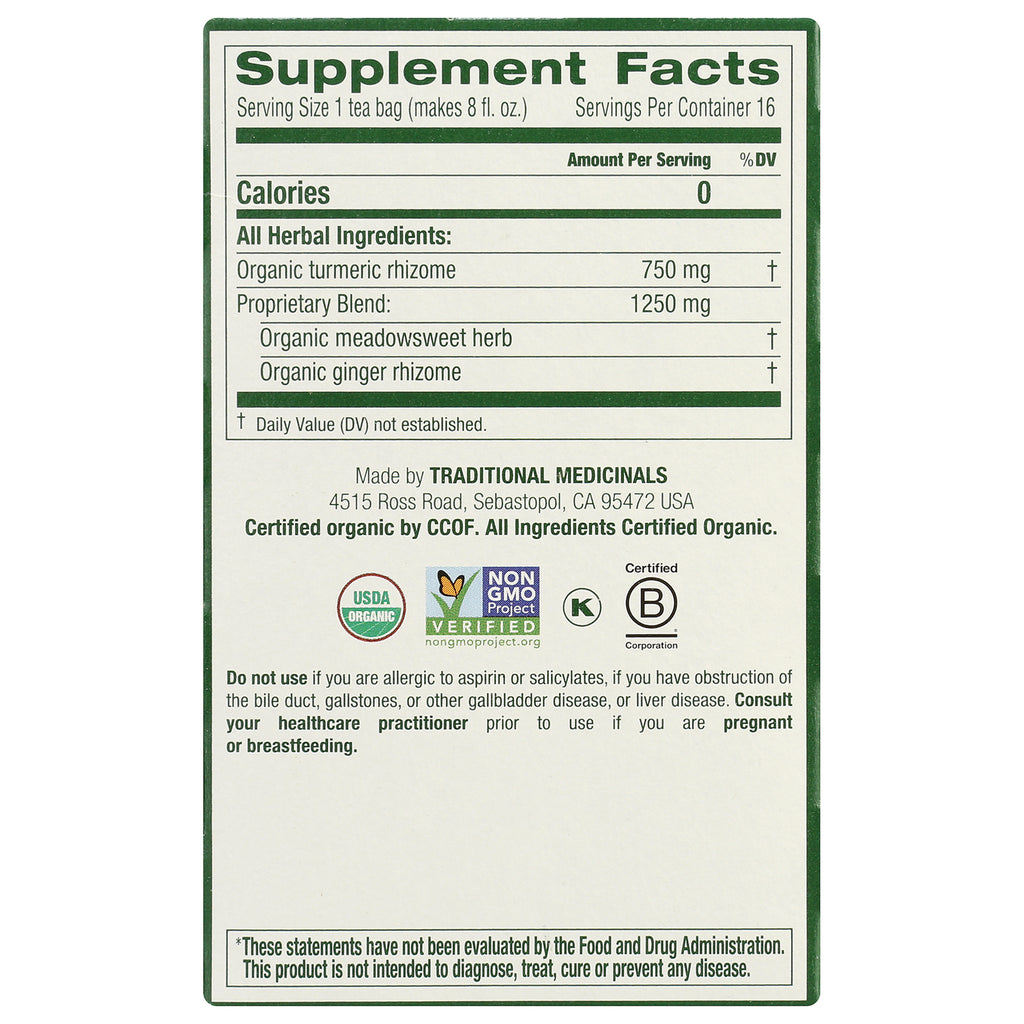 TMD051 | Back panel Supplement Facts: Organic turmeric 750 mg; proprietary blend 1250 mg; USDA Organic and Non-GMO badges - Thumbnail