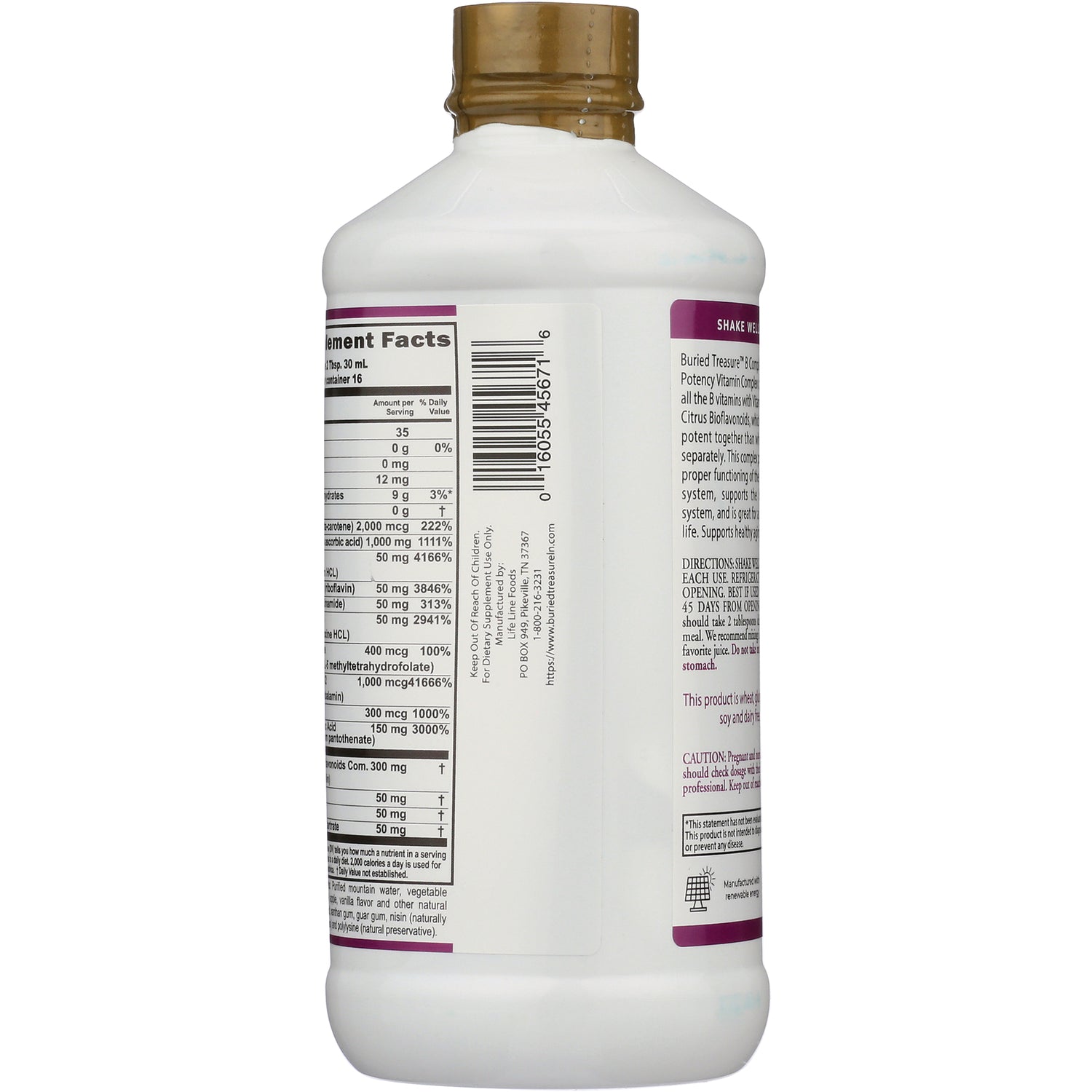 BTR001 | back label showing supplement facts, barcode, and directions on white plastic bottle