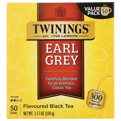 TWN002 | Twinings Earl Grey tea box front, 50 tea bags value pack, Flavoured Black Tea, 3.53 oz (100 g)