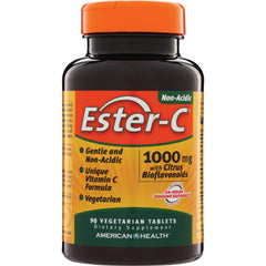 AM167 | Ester-C 1000 mg vitamin C tablets bottle, 90 vegetarian tablets, orange label