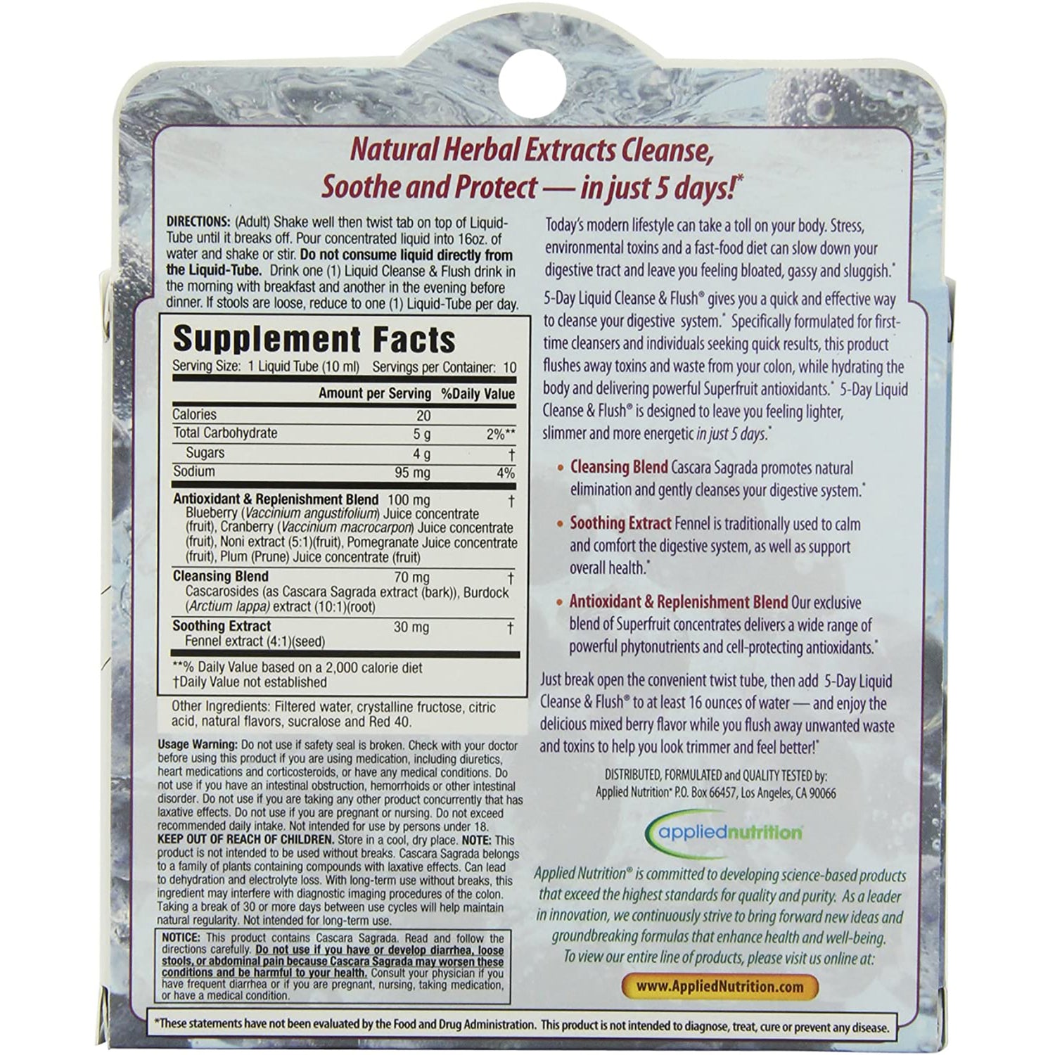 APT009 | Back label with directions, Supplement Facts, ingredients, warnings, and Applied Nutrition website