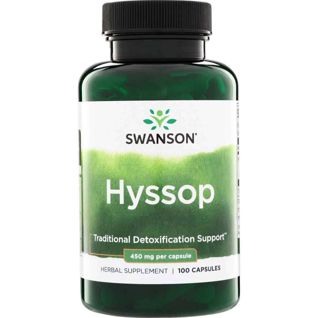 SW965 | Swanson Hyssop herbal supplement bottle, 450 mg per capsule, 100 capsules - Thumbnail