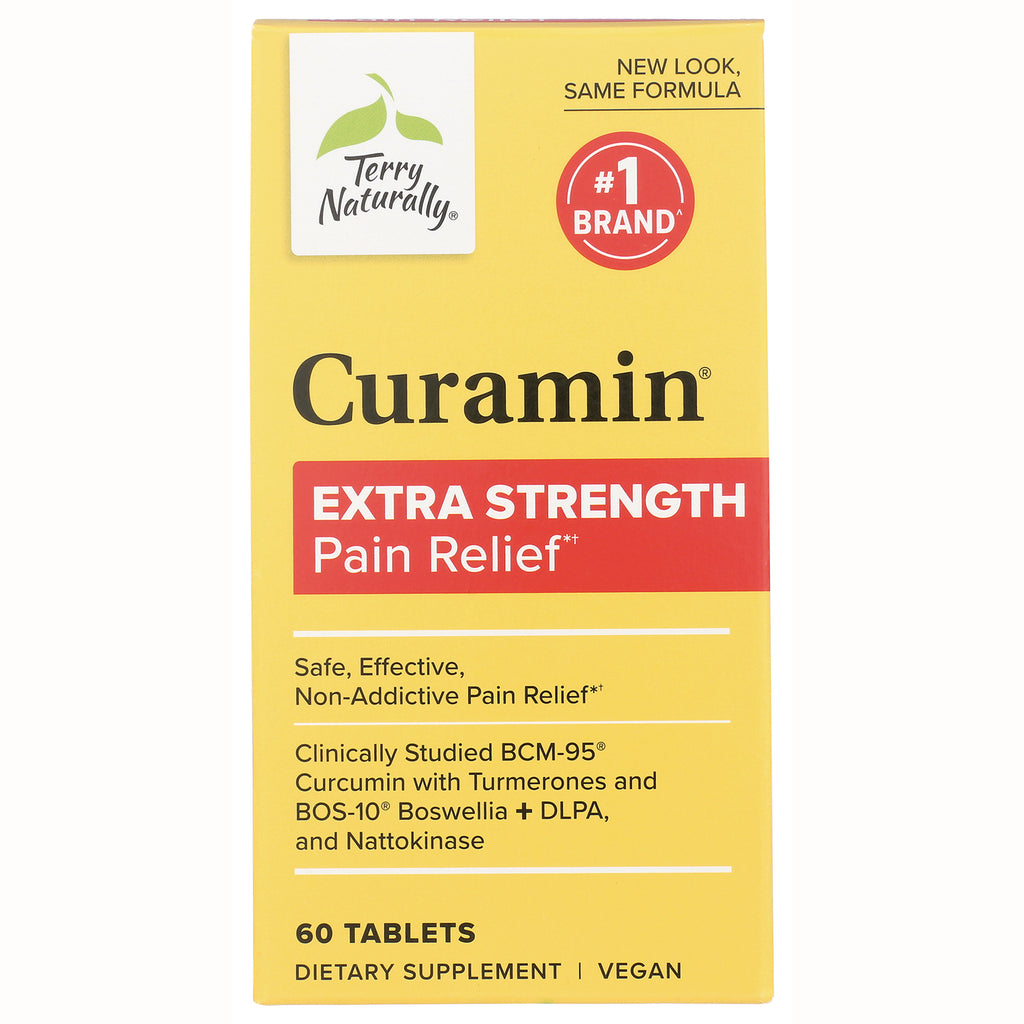 EUR053 | Curamin extra strength pain relief box with 60 tablets, yellow Terry Naturally packaging, vegan dietary supplement - Thumbnail