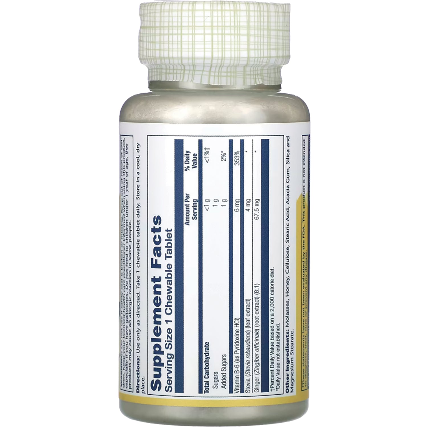 SLR299 | Back label showing Supplement Facts panel and ingredients on a chewable tablet bottle