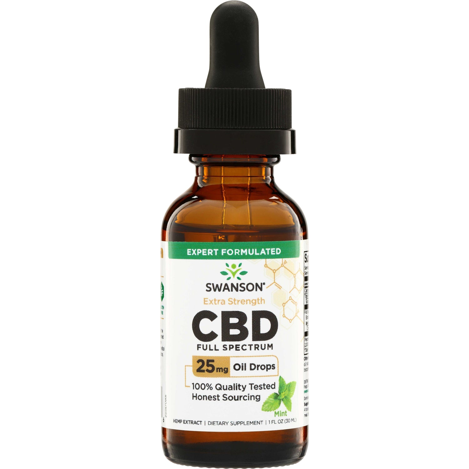 SWU1092 | Swanson Extra Strength CBD Full Spectrum, 25 mg oil drops, mint, 1 fl oz bottle
