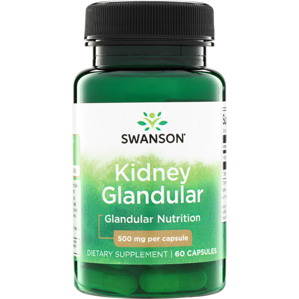 SW1225 | Swanson Kidney Glandular supplement bottle, 500 mg per capsule, 60 capsules - Thumbnail